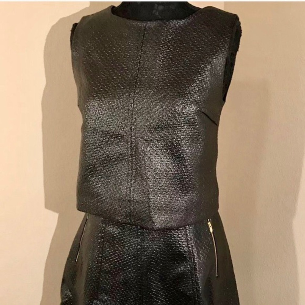 Banana Republic Black Faux Leather skirt and shirt